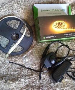 JUNWEN 16.4ft White Led Strip Lights, 12V Outdoor Led Strip Lights Waterproof Flexible Led Light Strip Indoor Plug in Cuttable SMD2835 Dimmable led Strip Light for Bedroom Cabinet Kitchen TV Hallway Daylight White 31 81LJwQfcFxL