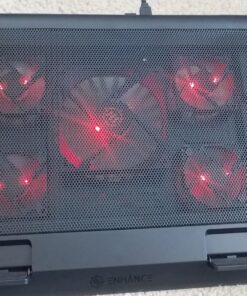 ENHANCE Gaming Laptop Cooling Pad Stand with LED Cooler Fans , Adjustable Height , & Dual USB Port for 17 inch Laptops - 5 Ultra Quiet High Performance Fans 2630 RPM & Built-In Bumpers - Red 40 81LK8TVV3GL