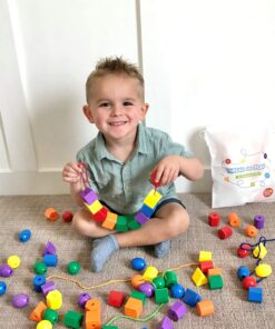 CC O Play Large Lacing Bead Set for Kids - 36 Jumbo Beads & 4 Threads for Toddlers - Montessori Educational Stringing Toy for Preschool Children - Bonus Bag & Ebook with Primary Resources 16 81LKyeA28EL