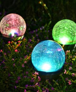 GIGALUMI Solar Lights Outdoor, Christmas Cracked Glass Ball Solar Garden Lights, Color Changing Lights Outdoor,Garden LED Lights for Path, Patio, Yard, 3 Pack Solar Garden Lights Outdoor Pathway 40 81LUJW4aAL