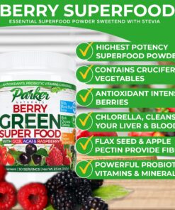 Berry Green Superfood Powder Smoothie Mix with Organic Greens & Organic Fruits, Enzymes, Probiotics, Antioxidants, Vitamins, Minerals - Alkalize & Detox - Non GMO, Vegan & Gluten Free - 240 Grams 11 81LWp 6 6AL