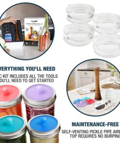 Masontops Complete Mason Jar Fermentation Kit - Pickle Kit, Sauerkraut Making Kit Kimchi Container - Fermentation Airlock Lids Wide Mouth Mason Jars 22 81LWyqj5jzL