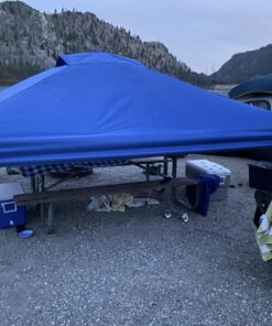 Crown Shades 10x10 Pop up Canopy Outside Canopy, Patented One Push Tent Canopy with Wheeled Carry Bag, Bonus 8 Stakes and 4 Ropes, Blue 52 81LXShhhWjL