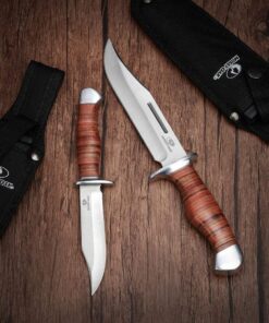 Mossy Oak 2-piece Bowie Knife, Fixed Blade Hunting Knife with Leather Handle, Sheath Included 35 81LXkrpY mL