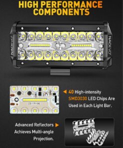 NAOEVO 7 inch LED Light Bar, 240W 24,000LM Offroad Fog/Driving Lights LED Pods with Spot Flood Combo Beam, Waterproof LED Work Lights for Truck Boat UTV ATV Jeep, 2 Pack (White) White 32 81LitN4BB7L