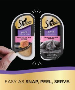 Sheba Wet Food PERFECT PORTIONS Paté Adult Wet Cat Food Trays (24 Count, 48 Servings), Delicate Salmon Entrée, Easy Peel Twin-Pack Trays , 1.32 Ounce (Pack of 48) 1.32 Ounce (Pack of 48) 25 81Lke7vptL