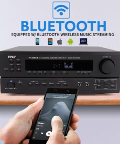 Pyle Wireless Bluetooth Power Amplifier System-420W 5.1 Channel Home Theater Surround Sound Audio Stereo Receiver Box w/RCA,AUX,Mic w/Echo,Remote,Support HDMI-For Subwoofer Speaker-Pyle PT588AB 16 81LlAjuRzAL