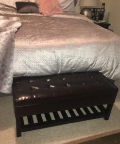 SIMPLIHOME Cosmopolitan 44 Inch Wide Rectangle Ottoman Bench with Open Bottom in Tanners Brown Faux Leather Tufted Footrest Stool, For Living Room, Bedroom, Traditional Rectangular 40 81LlVQf5eYL