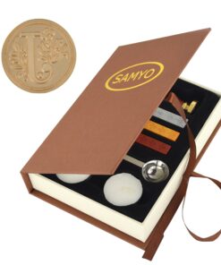 Samyo Wax Seal Stamp Kit Retro Creative Sealing Wax Stamp Maker Gift Box Set Brass Color Head with Vintage Classic Alphabet Initial Letter (J) Letter J
