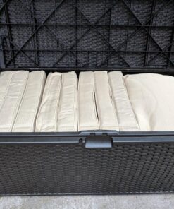 Suncast 99 Gallon Resin Wicker Patio Outdoor Storage Container for Toys, Furniture Deck box, Mocha 62 81LorITEjCL