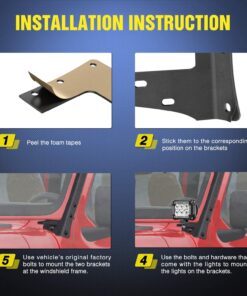 Nilight Windshield Frame Mounting Bracket for 52” LED Light Bar and Pod Light on Wrangler JK 2007-2017, 2 Years Warranty For 2007-2018 JK 25 81LqGc4CdqL