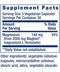 Life Extension Neuro-mag Magnesium L-threonate, Magnesium L-threonate, Brain Health, Memory & Attention, Gluten Free, Vegetarian, Non-GMO, 90 Vegetarian Capsules 90 Count (Pack of 1) 90 Capsule (Pack of 1) 25 81Ls27utj8L