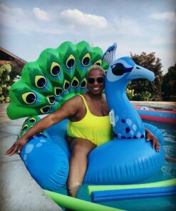 JOYIN Inflatable Peacock Pool Float - Giant Green Peacock Ride on Raft for Swimming Pool, Beach Floaties, Party Decoration Toys, Inflatable Island, Summer Pool Raft Lounge for Adults & Kids Water Fun Blue 42 81LsJHN9gL