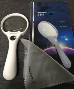 MagniPros 3 Ultra Bright LED Lights 3X 4.5X 25X Power Handheld Reading Magnifying Glass with Light- Ideal for Reading Small Prints, Map, Coins, Inspection and Jewelry Loupe… 23 81Lv8ag1MoL