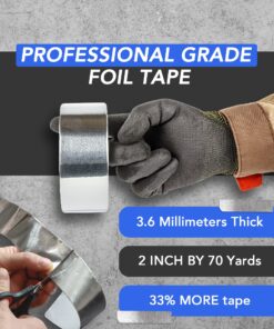 Professional Grade Aluminum Foil Tape - 2 Inch by 210 Feet (70 Yards) 3.6 Mil - High Temperature Tape - Perfect for HVAC, Sealing & Patching, Hot & Cold Air Ducts, Metal Repair, More! 22 81LvAyHkIBL