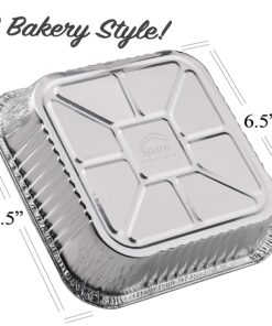 Alternative view of (55 Pack) Foil Pans 8x8, Square Aluminum Pans 8 inch, Disposable Baking Pans for Roasting, Food Containers for Cooking, Baking Cakes, Heating, Prepping Food - Bottom: 6.5 x 6.5
