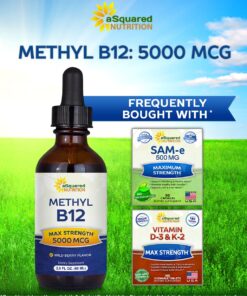 aSquared Nutrition Vitamin B12 Sublingual Liquid Drops - 5000 MCG Supplement with Methylcobalamin (Methyl B-12) - Max Absorption B 12 to Increase Energy - Vegan Friendly - 2 fl oz 13 81LxaZYeTZL