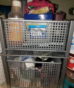 DecoBros Mesh Cabinet Basket Organizer with Split Card, Silver (Medium - 9.4 x 15.3 x 5) Medium - 9.4 x 15.3 x 5 39 81Lz1bUpvIL