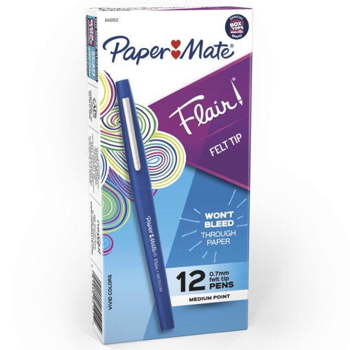 Paper Mate Flair Felt Tip Pens, Medium Point (0.7mm), Blue, 12 Count