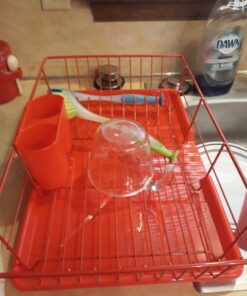 Dish Drying Rack (Red) | By Home Basics | Dish Drainers For Kitchen Counter | With Sloping Tray and Utensil Holder | Big Dish Drying Rack 21 81M pHKdddL