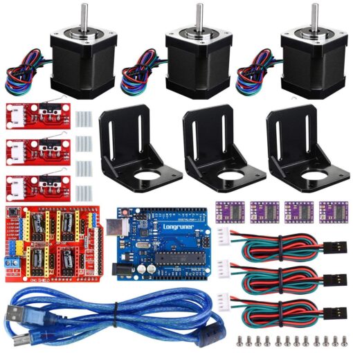 3D Printer CNC Controller Ardiuno CNC kit with for ArduinoIDE,Longruner GRBL CNC Shield Board+RAMPS 1.4 Mechanical Switch Endstop DRV8825 A4988 Stepper Motor Driver Nema17 Stepper Motor LKB02,Black