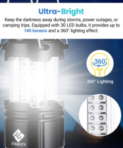 Etekcity Lantern Camping Essentials Lights, Led Lantern for Power Outages, Tent Lights for Emergency, Hurricane, Battery Powered Flashlight, Survival Kits, Operated Lamp, 2 Pack, Black 31 81M5NFO79L
