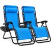 Best Choice Products Set of 2 Adjustable Steel Mesh Zero Gravity Lounge Chair Recliners w/Pillows and Cup Holder Trays, Light Blue