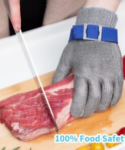ARCLIBER Level 9 Cut Resistant Glove Stainless Steel Wire Metal Mesh Butcher Glove for Meat Cutting Oyster Shucking Chopping and Peeling Medium (Pack of 1) Blue Strap 9 81MBF9ZvkUL 1