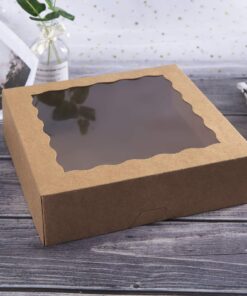 ONE MORE 9inch Brown Bakery Pie Boxes,Large Kraft Cookie Boxes with PVC Window Natural Disposable box 9x9x2.5inch,12 of Pack 37 81MCPPWlwXL 1