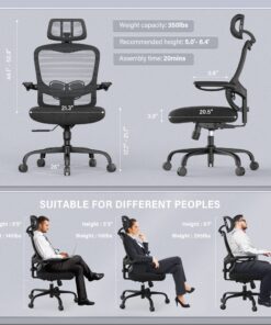 LANDOMIA Ergonomic Office Desk Chair - Mesh Office Chair with Flip up Arms & Adjustable Back Height - Comfortable Computer Task Chairs with Lumbar Support for Heavy People Black 28 81MFbOmZntL