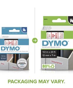 DYMO Standard D1 43610 Labeling Tape (Black Print on Clear Tape, 1/4'' W x 23' L, 1 Cartridge), DYMO Authentic 1/2" Red on White 7 81MHGzqHNL