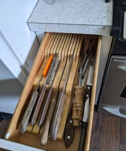 Bambüsi In-Drawer Knife Block - Bamboo Knife Drawer Organizer for Kitchen | Fits 5 Long + 6 Short Knives | Store Knives with Blades Pointing Down - Wooden Steak knife Holder without Knives Natural 42 81MJOm0WJQL