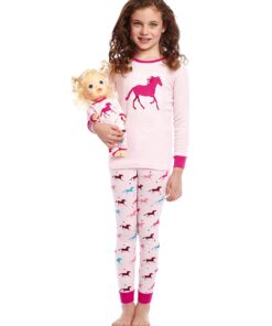 Leveret Kids & Toddler Pajamas Matching Doll & Girls Pajamas 100% Cotton 2 Piece Pjs Set (Size 2 Toddler-14 Years) 10 Years Horse 5 81MLD6M2ZmL