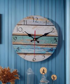 Grazing 12 Inch Wood Wall Clocks Silent Non Ticking Battery Operated,Rustic Decorative Coastal Farmhouse Clock for Bathroom Kitchen Bedroom Living Room Sky Blue 12inch 22 81MLcjneBzL