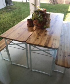 Giantex 70'' 3-Piece Portable Folding Picnic Beer Table with Seating Set Wooden Top Picnic Table for Patio Outdoor Activities Garden Use, 30'' Table Height Black(iron Frame); Wooden(tabletop & Chair Seats) 45 81MMFQNIMrL