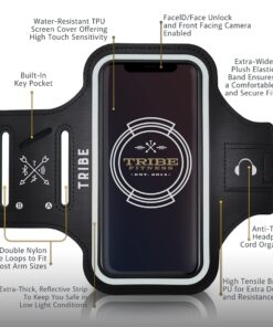TRIBE Water Resistant Cell Phone Armband Case Running Holder for iPhone Pro Max Plus Mini SE (13/12/11/X/XS/XR/8/7/6/5) Galaxy S Ultra Plus Edge Note (21/20/10/9/8/7/6/5) Adjustable Strap & Key Pocket Black S: iPhone Mini/8/7/6/5/4/3/SE/Galaxy Mini 34 81MMX8duqyL
