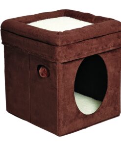 MidWest Homes for Pets 137-BR 'The Original' Curious Cat Cube, Cat House / Cat Condo in Brown Faux Suede & Synthetic Sheepskin Brown Single Story 37 81MOMWB1L 3