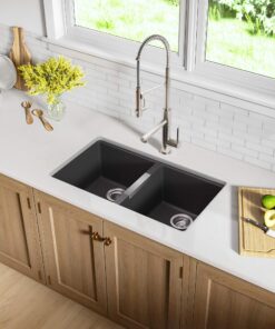 Kraus KGU-434B Undermount 50/50 Double Bowl Granite Kitchen Sink, 32.5-Inch, Black 21 81MPWSN ZwL