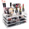 Ikee Design Clear Acrylic Makeup Organizer, Elegant Makeup Storage Organizer for a Stylish Vanity, Bathroom, or Dresser Décor, Clear Design for Easy Visibility and Quick Access 1) 1 Top 4 Drawers 30 81MQrWsPkVL