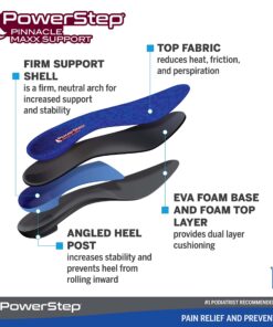 Alternative view of Powerstep Pinnacle Maxx Orthotic Insoles - Orthotics for Overpronation with Maximum Stability & Comfort - Firm + Flexible Angled Heel Style to Help Flat Feet & Heel Pain - Heavy Duty Inserts Maroon Men's 12-13