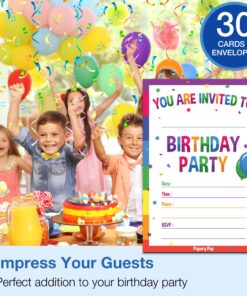 30 Birthday Invitations with Envelopes (30 Pack) - Kids Birthday Party Invitations for Boys or Girls - Rainbow 11 81MRdfnZ38L