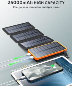 FEELLE Solar Charger Power Bank - 25000mAh Portable Phone Charger 3A Fast Charging External Battery Pack with 4 Solar Panels for Phone Outdoor Camping Orange Yellow 31 81MTj41BTYL