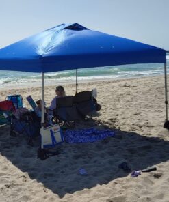 Crown Shades 10x10 Pop up Canopy Outside Canopy, Patented One Push Tent Canopy with Wheeled Carry Bag, Bonus 8 Stakes and 4 Ropes, Blue 54 81MW9QBqduL
