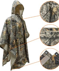 LOOGU Rain Poncho Waterproof Hooded Rain Coat Multi-Use Camo Shelter Ground Sheet for Hunting Camping Hiking One Size Loogu Super Tree Camo 13 81MWCBrSZZL