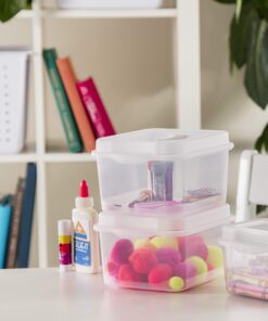 Sterilite FlipTop, Stackable Small Storage Bin with Hinging Lid, Plastic Container to Organize Desk at Home, Classroom, Office, Clear, 12-Pack 12 Pack 24 81MdUcnvbhL