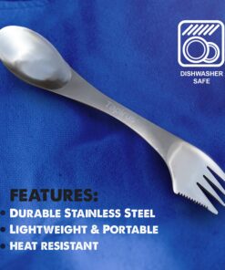 Tapirus 5 Spork Of Steel Utensils Set | Durable & Rust Proof Stainless Steel | Spoon, Fork & Knife Flatware | For Camping, Fishing, Hunting & Outdoor Activities | With Bottle Opener & Carrying Case 39 81MfNhjWc7L