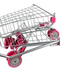 Precious Toys Shopping Cart with Food, Play Grocery Cart with 23 Pieces, Fits 18 inch Baby Dolls, Smooth Rolling Wheels, Folds for Easy Storage, Gift for Kids Ages 2+,Pink & Black 28 81MfloVJibL