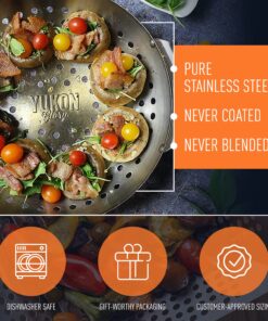 Grill Basket - Yukon Glory™ 3-Piece Mini Grilling Basket Set - Stainless Steel Perforated Grill Baskets for Grilling Veggies Seafood and Meats Includes Grill Pan - Square Basket and Circular Basket 23 81Mgwmv1fzL