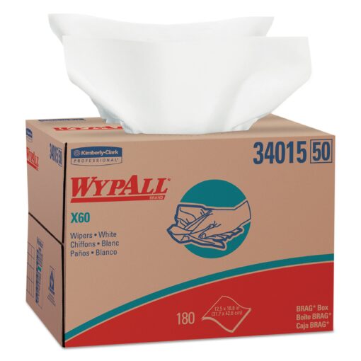 WypAll 34015 X60 Cloths, BRAG Box, White, 12 1/2 x 16 7/8 (Box of 180)