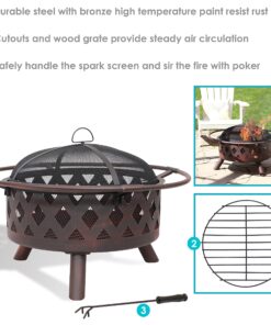Sunnydaze Bronze Crossweave Wood-Burning Fire Pit - Includes Spark Screen, Fireplace Poker, and Round Cover - 30-Inch 30 in 15 81MpbhyycBS